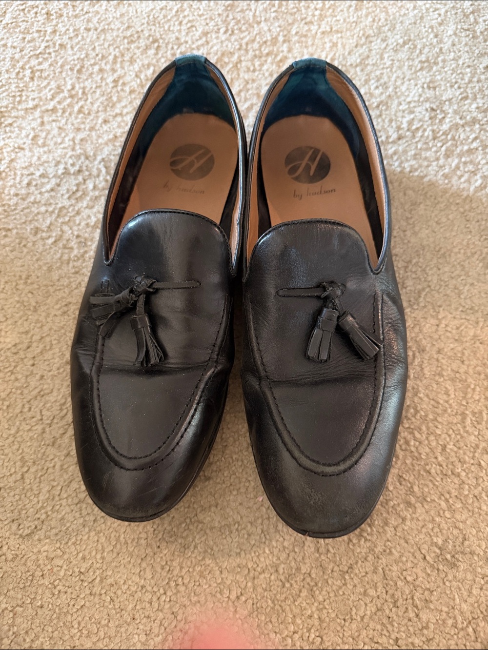 Hudson Jeans Black Leather Tassel Slip-On Loafers